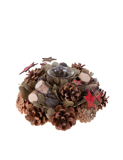 CANDLE HOLDER W/ PINE CONES & STAR | Brandani