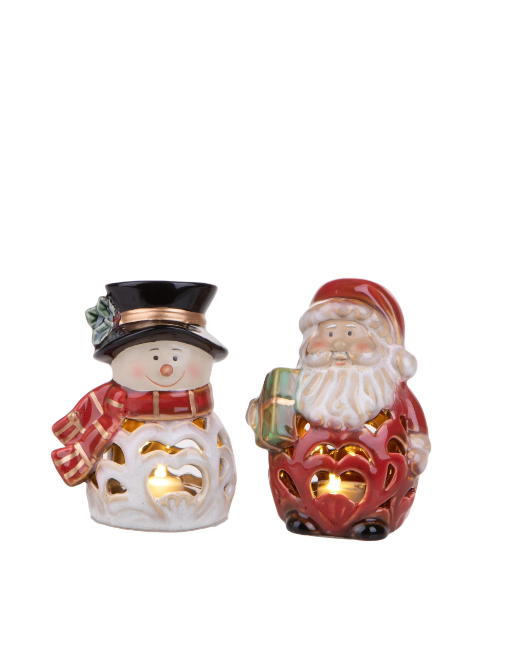 BABBO NATALE E PUPAZZO C/LED PORCELLANA | Brandani