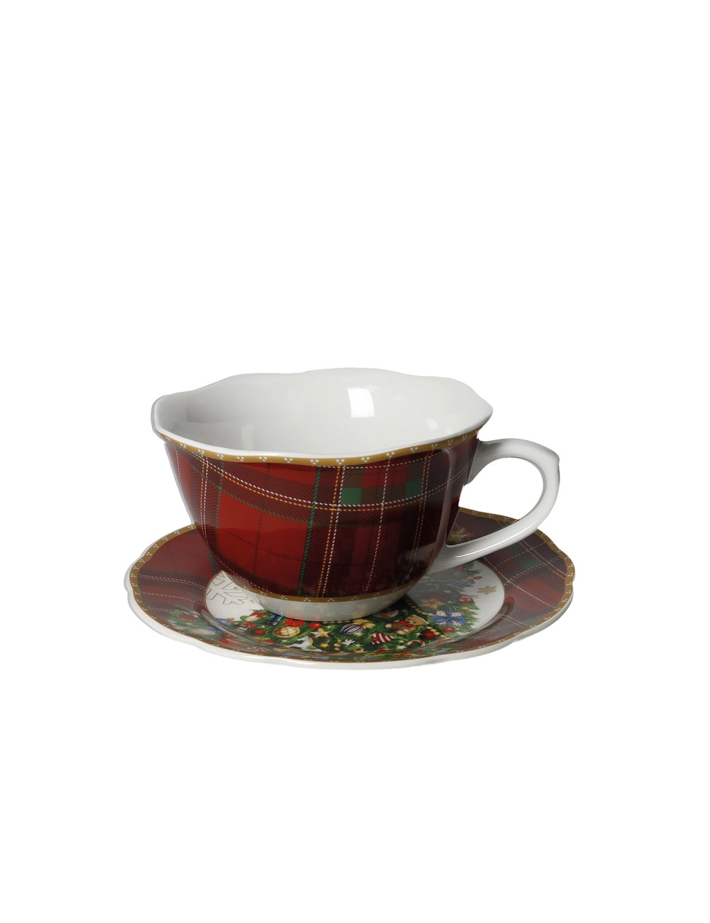 PORCELAIN CHRISTMAS GARLAND BREAKFAST CUP W/SAUCER | Brandani