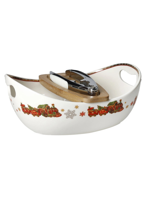 PORCELAIN CHRISTMAS NUT DISH W/BAMBOO SUPPORT & CPL NUTCRAC | Brandani