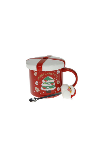 MUG C/TAPPO ROSSO NEW BONE CHINA C/CUCCHIAINO BABBO NATALE  | Brandani