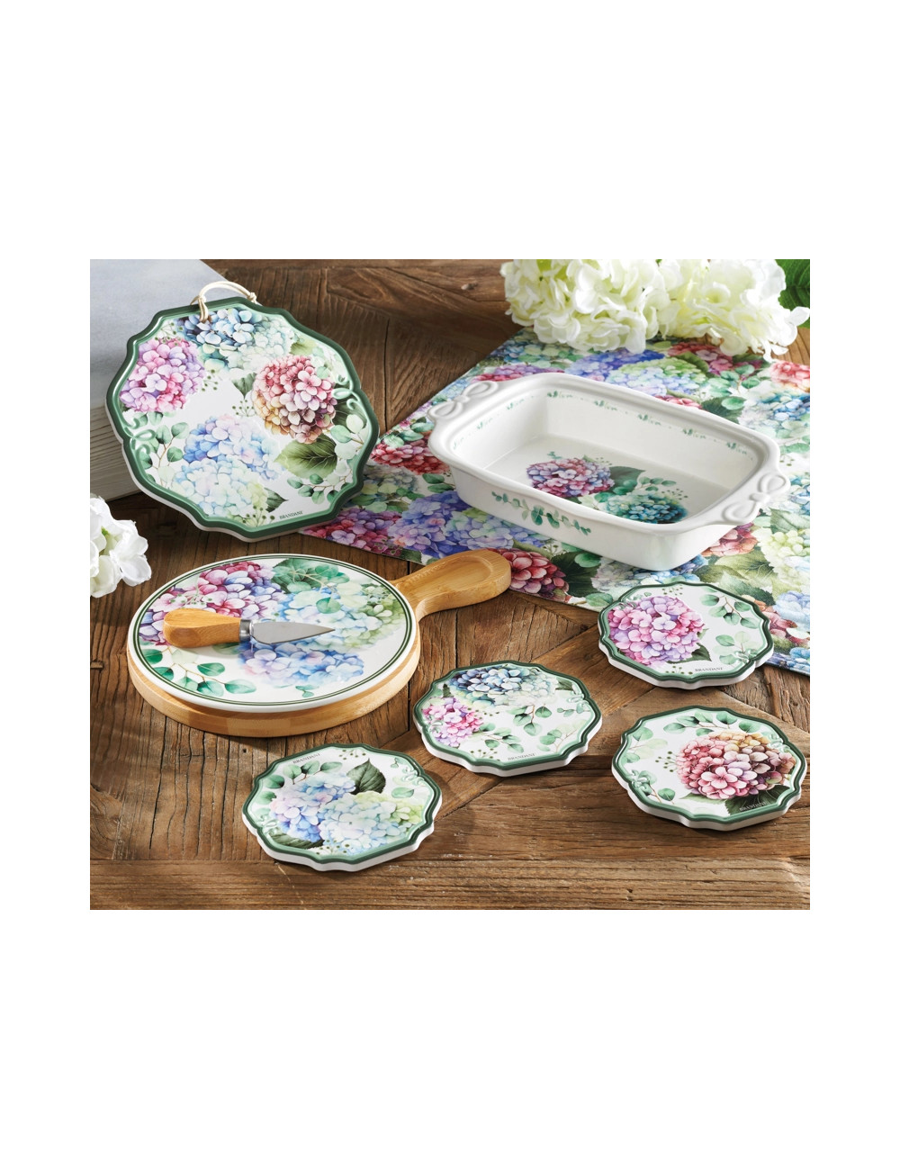 DECORATON FLORA CON FIOCCO SET 4 PZ CERAMICA/SUGHERO | Brandani