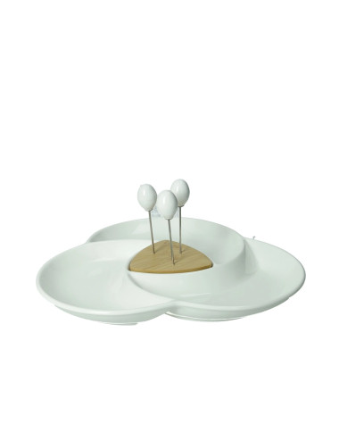 ANTIPASTIERA SPICCHIO DI LUNA PORCELLANA/BAMBOO C/3 FORCH I | Brandani