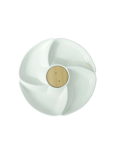 ANTIPASTIERA RONDO PORCELLANA/BAMBOO C/2 FORCH INOX | Brandani