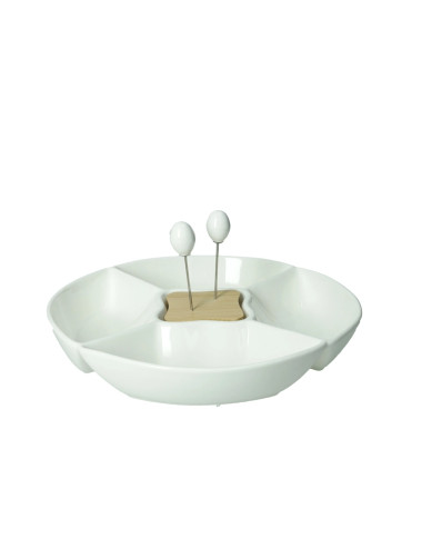 ANTIPASTIERA CLASSIC PORCELLANA/BAMBOO C/2 FORCH INOX | Brandani