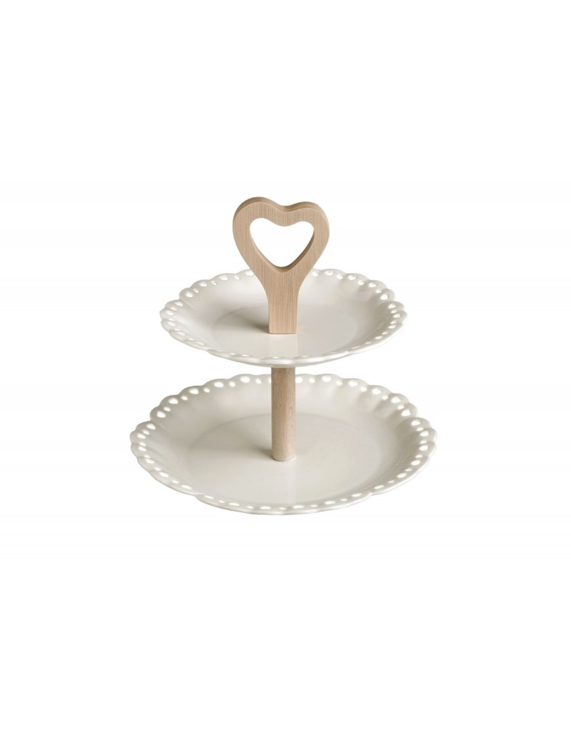 CAKE STAND WHITE OPENWORK PORCELAIN WNATURAL BAMBOO