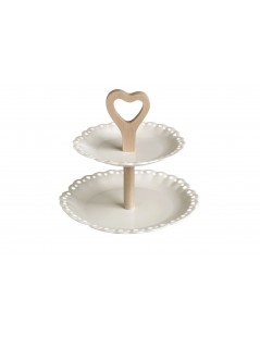 CAKE STAND WHITE OPENWORK PORCELAIN WNATURAL BAMBOO