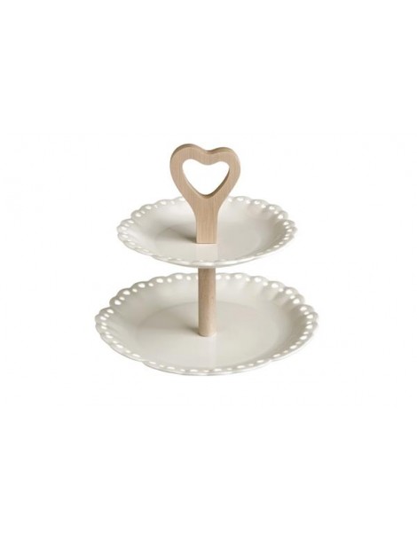 CAKE STAND WHITE OPENWORK PORCELAIN WNATURAL BAMBOO - foto 2