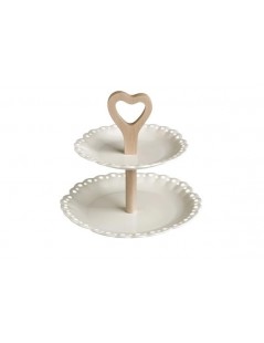 CAKE STAND WHITE OPENWORK PORCELAIN WNATURAL BAMBOO - foto 2
