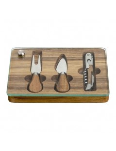 ACACIA SET WGLASS BOARD, 2 CHEESE KNIVES AND SSTEEL CORKSC  - foto 2