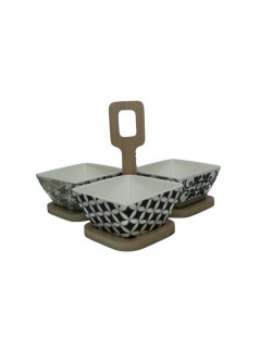 ALHAMBRA HORS D'OEUVRE TRAY 3 PCS PORCELAIN SET WITH BAMBOO TRAY - foto 2