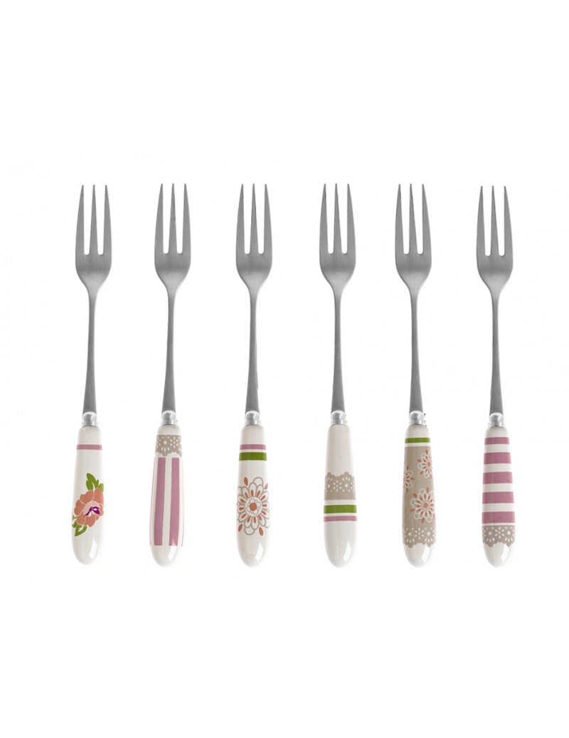 PEONIA SET OF 6 STAINLESS STEEL SMALL FORKS WITH CERAMIC HANDLE