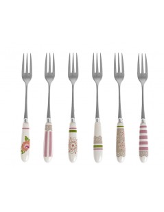 PEONIA SET OF 6 STAINLESS STEEL SMALL FORKS WITH CERAMIC HANDLE