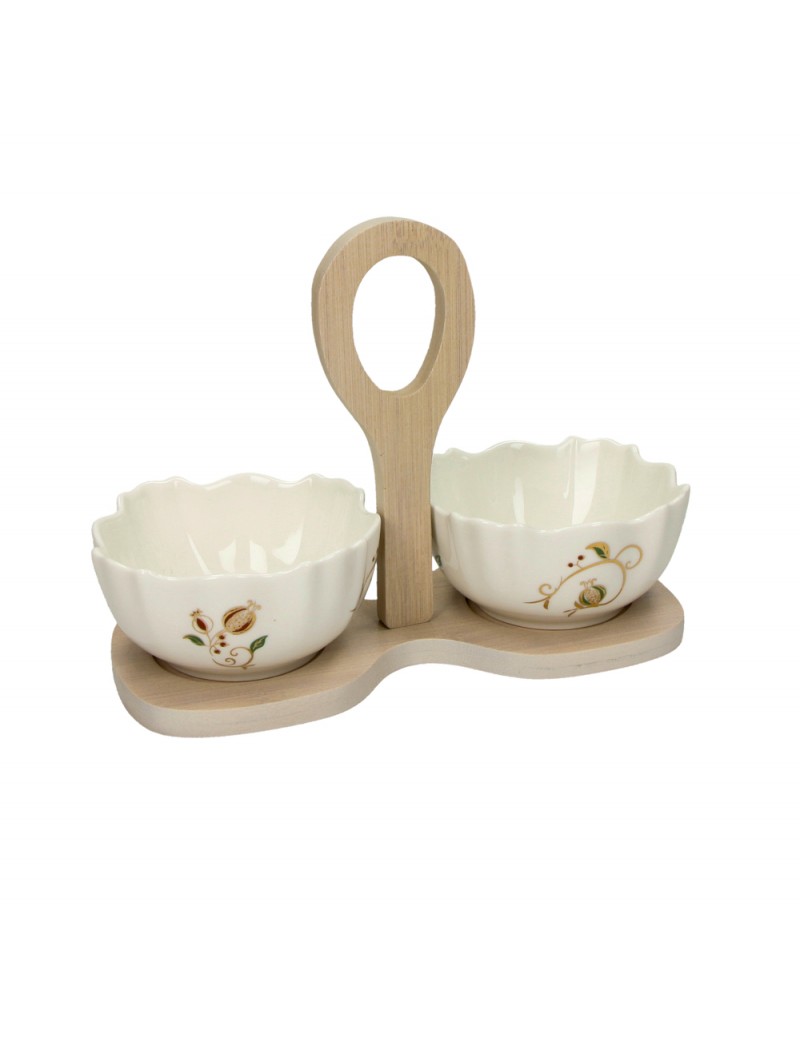 Riser doppiocuore in White Porcelain and Natural Bamboo Brandani 53084 