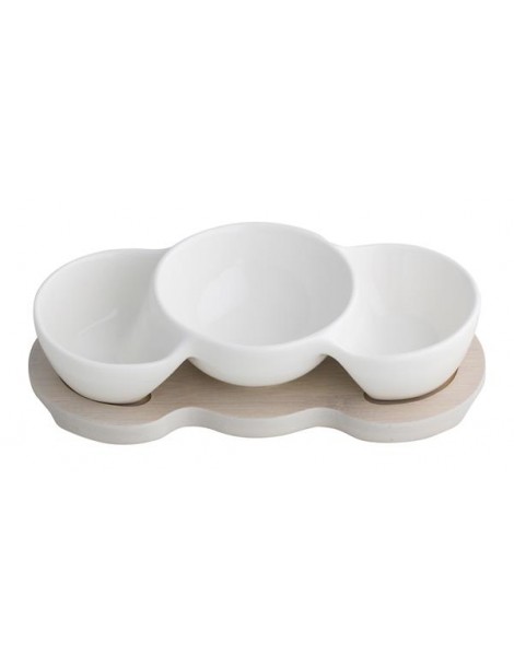 MINI WHITE PORCELAIN HORS D'OEUVRE DISH WBAMBOO STAND