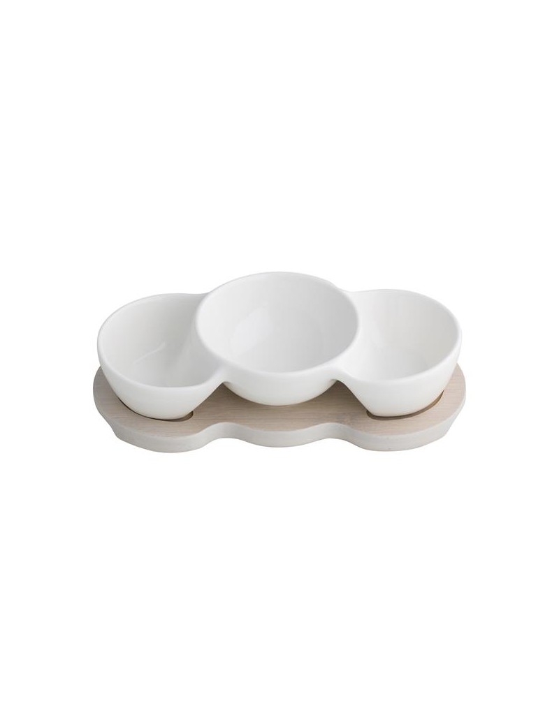 MINI WHITE PORCELAIN HORS D'OEUVRE DISH WBAMBOO STAND