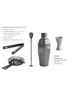 BLACK STAINLESS STEEL COCKTAIL SET WACCESSORIES 5 PC SET