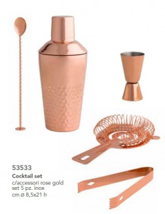 ROSE GOLD STAINLESS STEEL COCKTAIL SET WACCESSORIES 5 PC SE