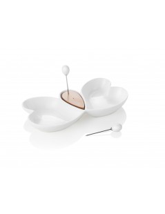 BUTTERFLY WHITE PORCELAIN BAMBOO HORS D'OEUVRE DISH W2 FORKS - foto 2