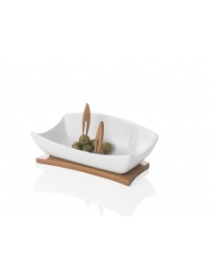 RELAX WHITE PORCELAIN HORS D OEUVRE DISH WBAMBOO SUPPORT AN - foto 2