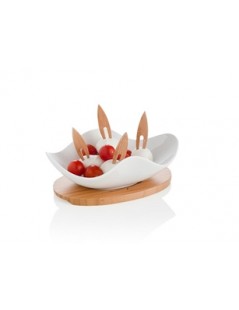 CLOUD PORCELAIN STARTER TRAY W4  FORKS AND BAMBOO STAND