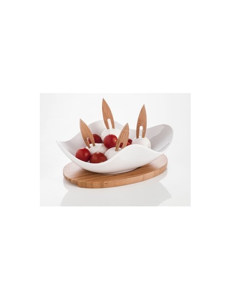 CLOUD PORCELAIN STARTER TRAY W4  FORKS AND BAMBOO STAND - foto 2