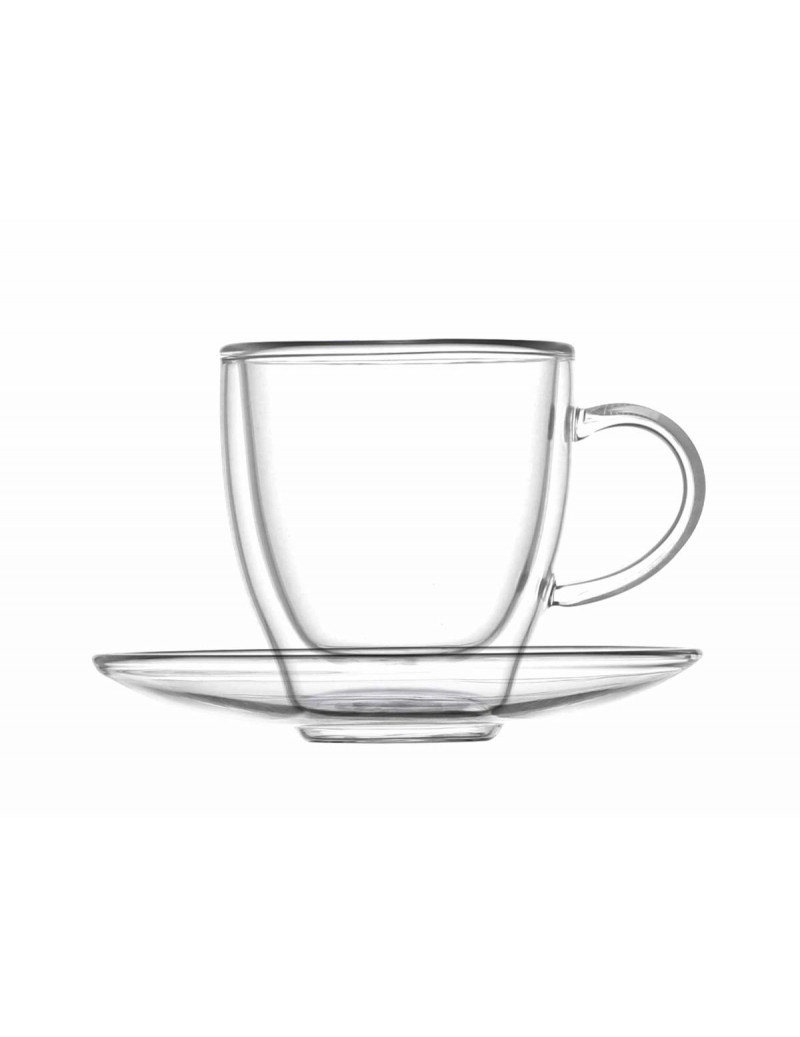 DOUBLE WALL GLASS COFFEE CUPS 2 PCS SET WITH SMALL PLATE
