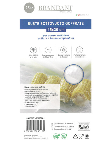 BUSTA SOTTOVUOTO CM 15X30 25PZ PA/PE | Brandani